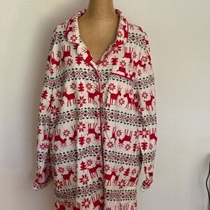 Hanna Andersson sz XL cotton Red and White Reindeer Pajama Top night gown VGUC